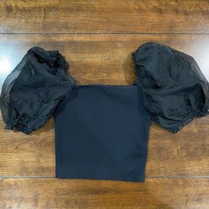 Wilfred Sheer Puff Sleeve Stretch Crop Top